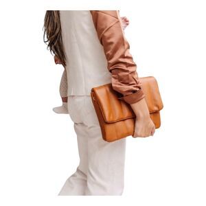 Fawn Design NWT Chic Functional Quilted Clutch Crossbody Handbag Brown Matte